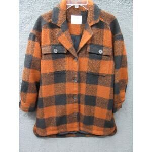 Old Navy Womens Small Oversized Plaid Sherpa Shacket Shirt Jacket Coat Orange